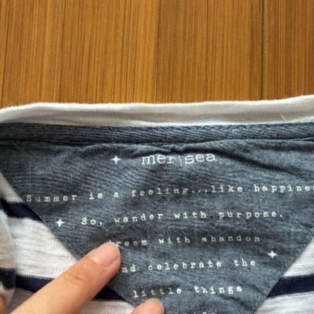 Mersea Oversized Boxy Striped Blue White Tee - Women's One Size Small Medium - Picture 4 of 5